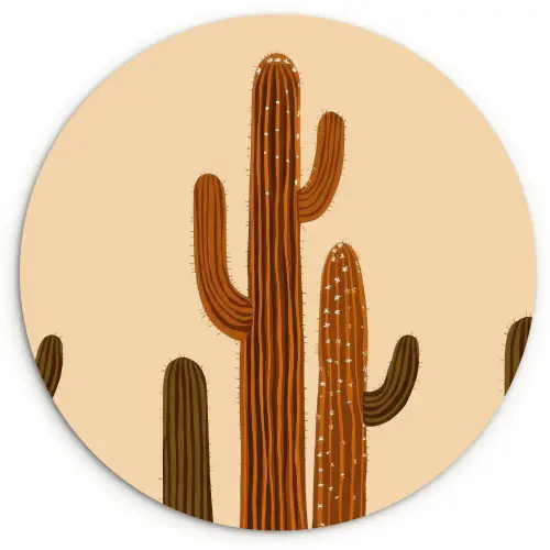 Cactus - Woestijn - Zand - Bruin Wandcirkel kunststof plaat 5mm dik klein -3d