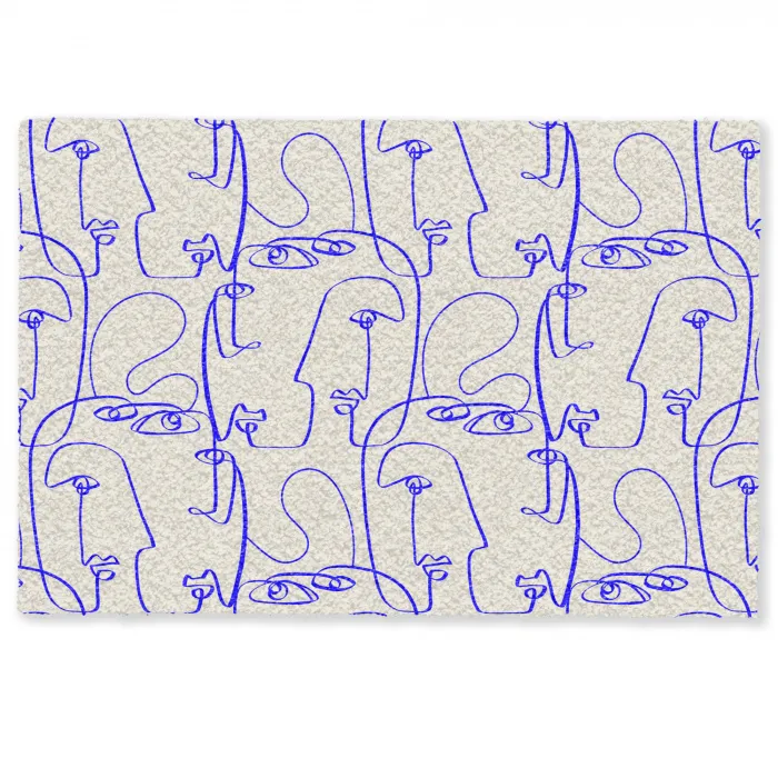 Gezicht - Blauw - Lijnen - Beige Deurmat klein 898 -zkaufland3d