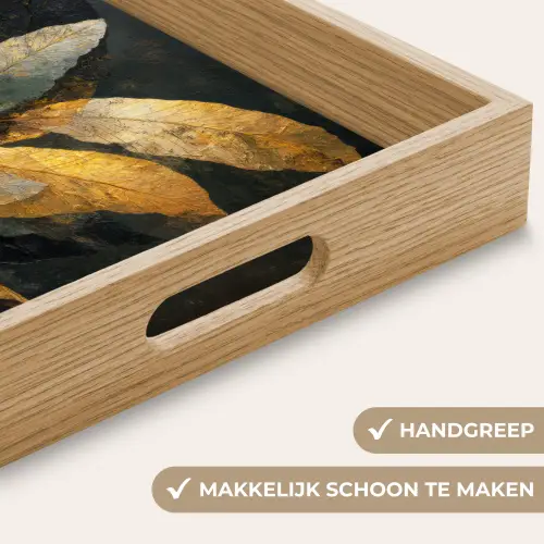 Gouden Bladcompositie – Botanische Luxe Dienblad Rechthoek middel -USP_HandgreepNL