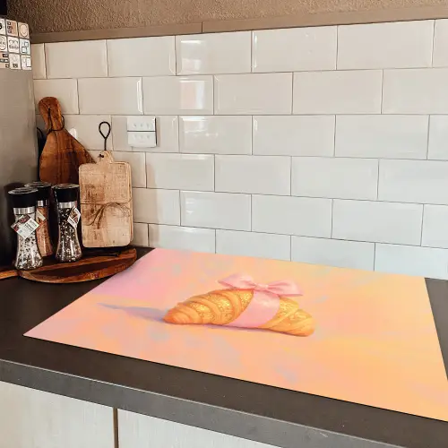 Croissant - Strik - Roze Inductie beschermer vinyl 3mm klein -sfeer3