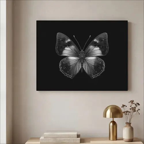 Vlinder - Grijs - Mysterieus Textielframe - compleet frame klein -sfeer2