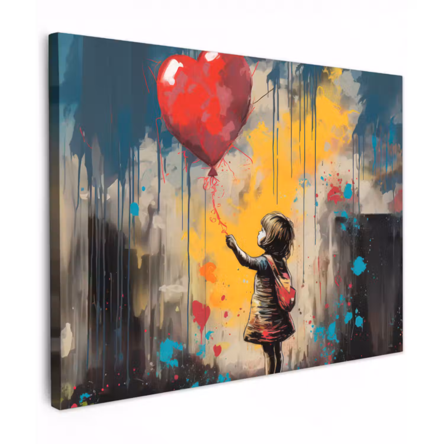 Leinwandbild - Mädchen - Luftballon - Herz - Graffiti