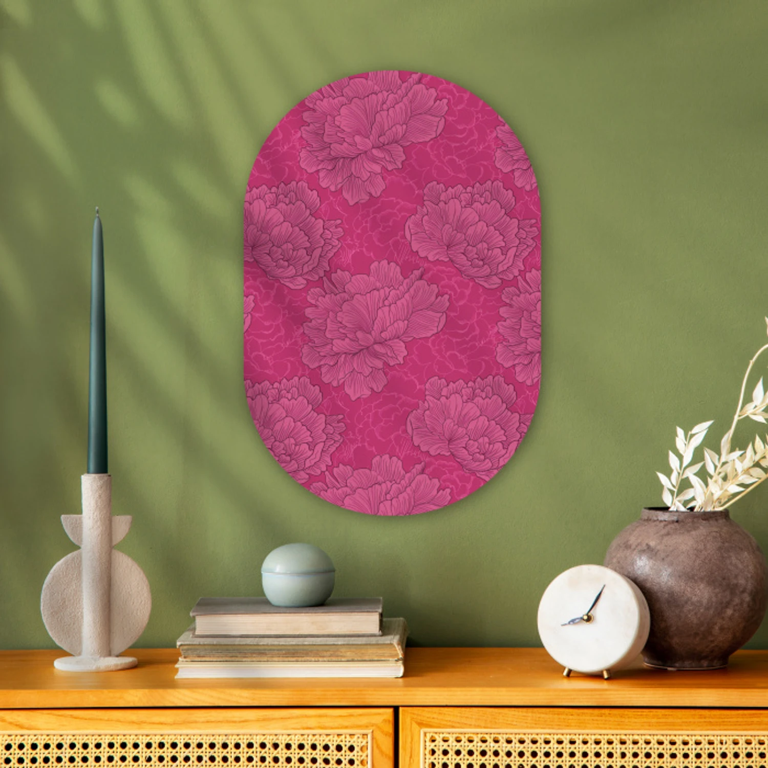 Pioenrozen - Energiek - Roze Wandcirkel Ovaal Forex klein 630 -sfeer2