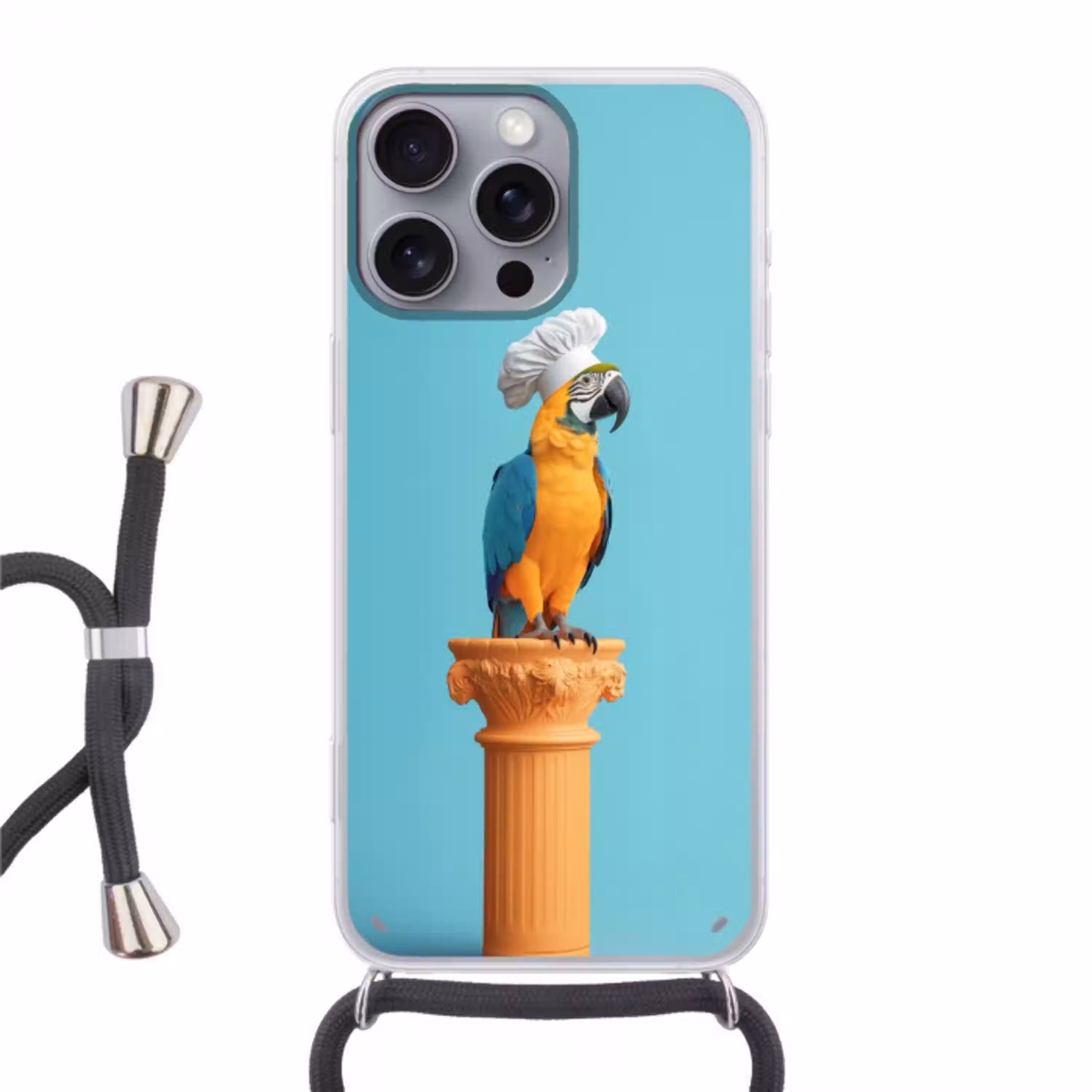 Papegaai - Koksmuts - Grappig - Vogel Hoesje iPhone 16 Pro Max met koord klein -3d
