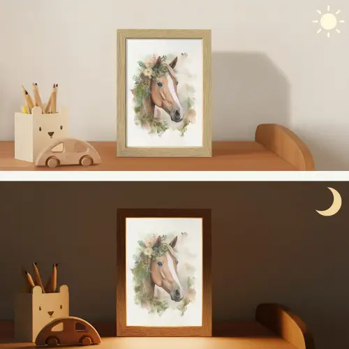 Paard - Bloemen - Natuur - Waterverf - Dieren Light Box met kabel klein -sfeer3_kind