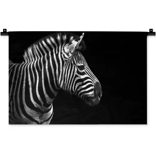 Zebra - Zwart - Wit - Portret - Dieren Wandkleed katoen klein -zz3d