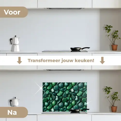 Groen - Glanzende - Kiezels keuken achterwand spatscherm klein 900 -voor_na_NL