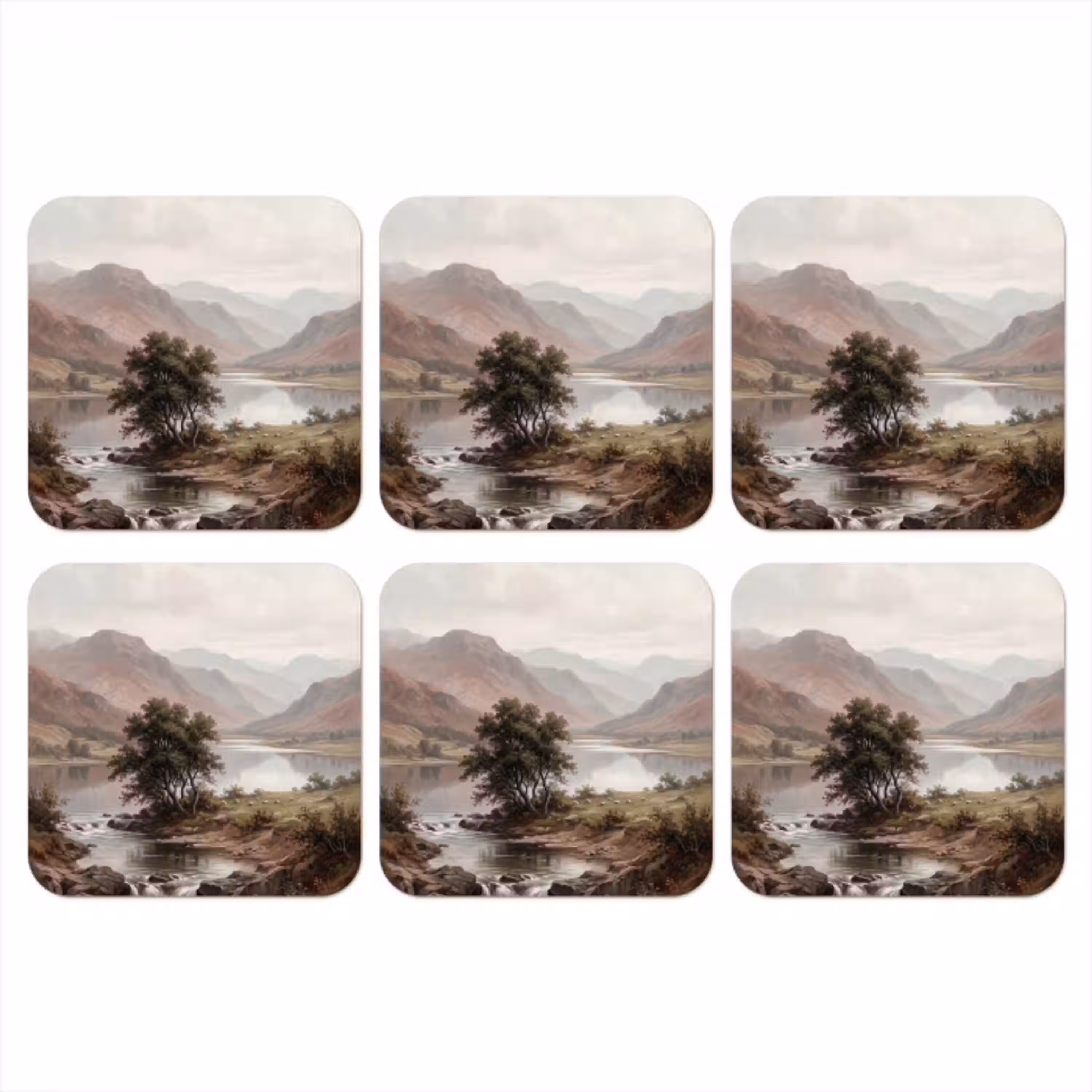 Berglandschap - Meer - Bergen - Vallei - Klassiek onderzetter kurk middel -3d