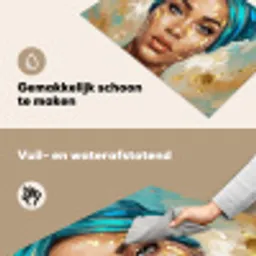 Portret - Vrouw - Schilderij - Blauw - Goud - Expressief Inductie beschemer met haakjes klein -ky-schoon-nl