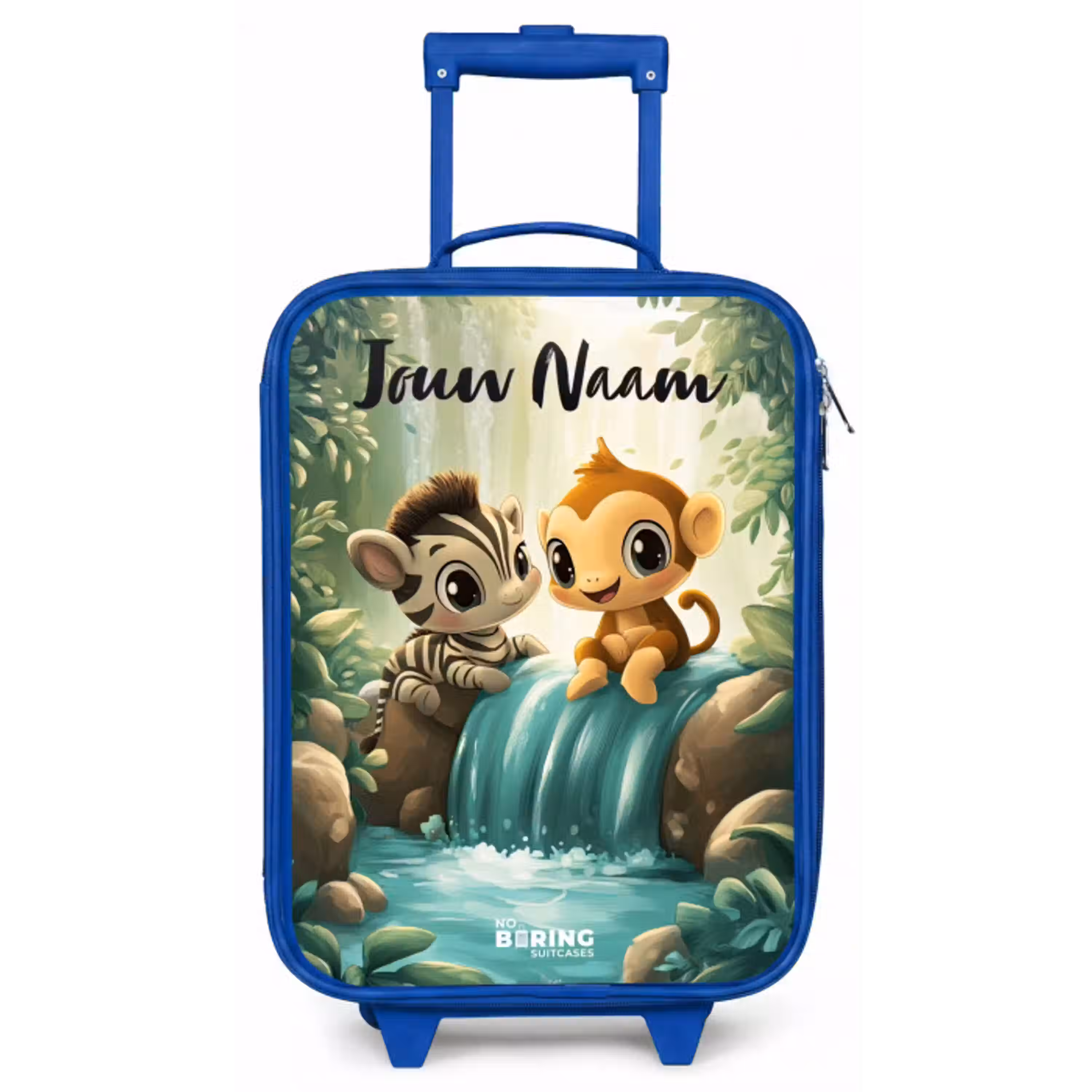 Zebra - Aapje - Waterval - Rotsen Kinderkoffer - Blauw klein -zz3dotto