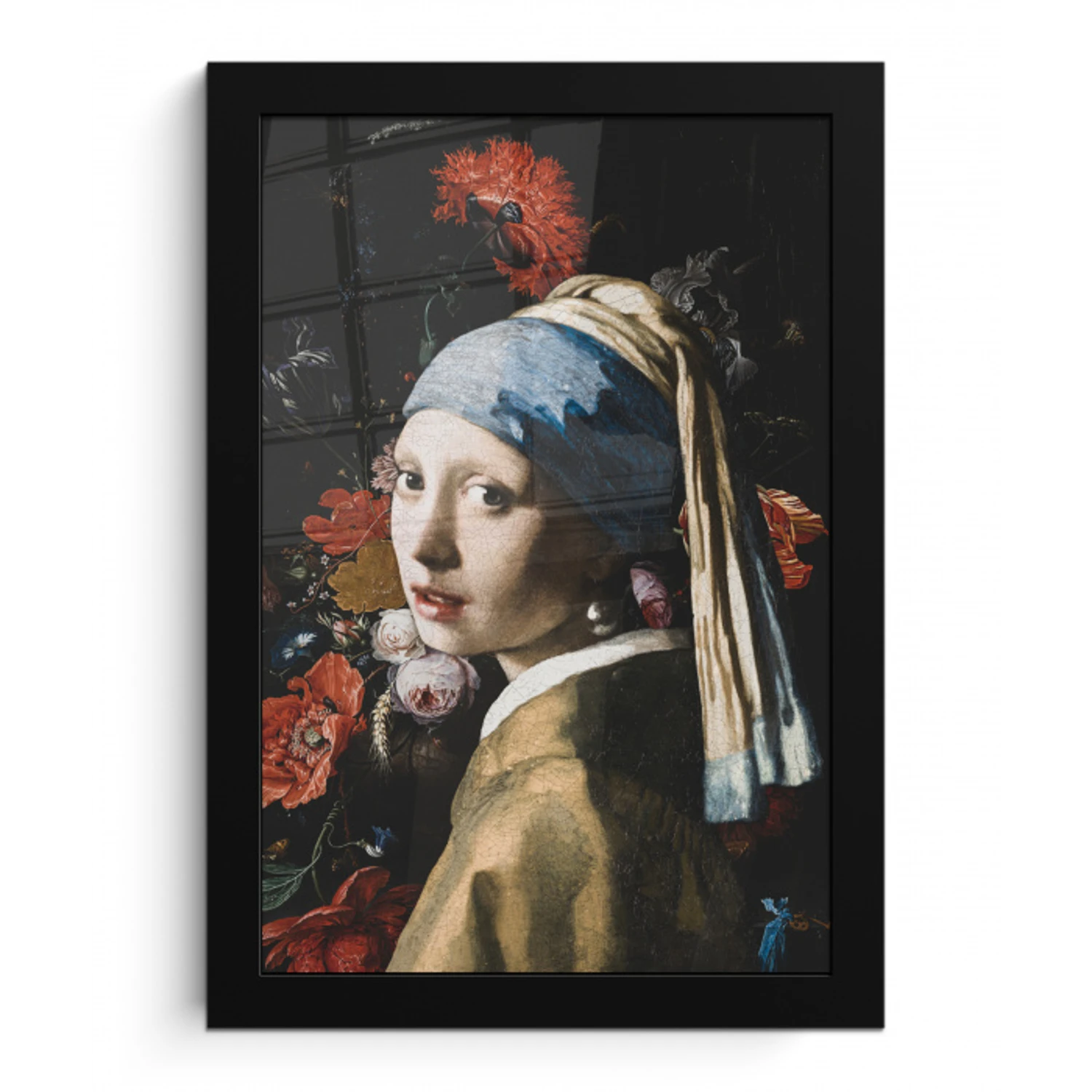 Meisje met de parel - Johannes Vermeer - Bloemen - Rood fotolijst zwart zonder passe partout klein -3d