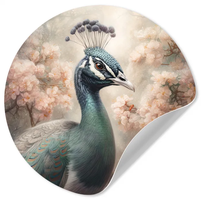 Pauw - Vogels - Bloemen - Boom - Botanisch Wandcirkel behangsticker klein -3d