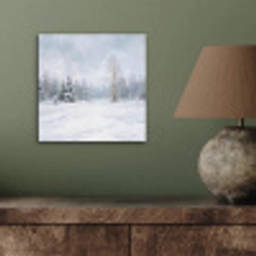 Bospad - Dennen - Sneeuw - Winter - Rustgevend aluminium wit klein -sfeer2