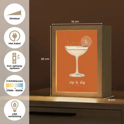 Cocktail - Oranje - Zomer - Quote Light Box met kabel (Tafellamp) klein -USP_NL