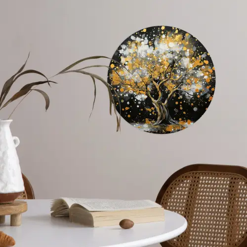 Boom - Zwart - Goud - Wit - Modern Wandcirkel behangsticker klein -sfeer3