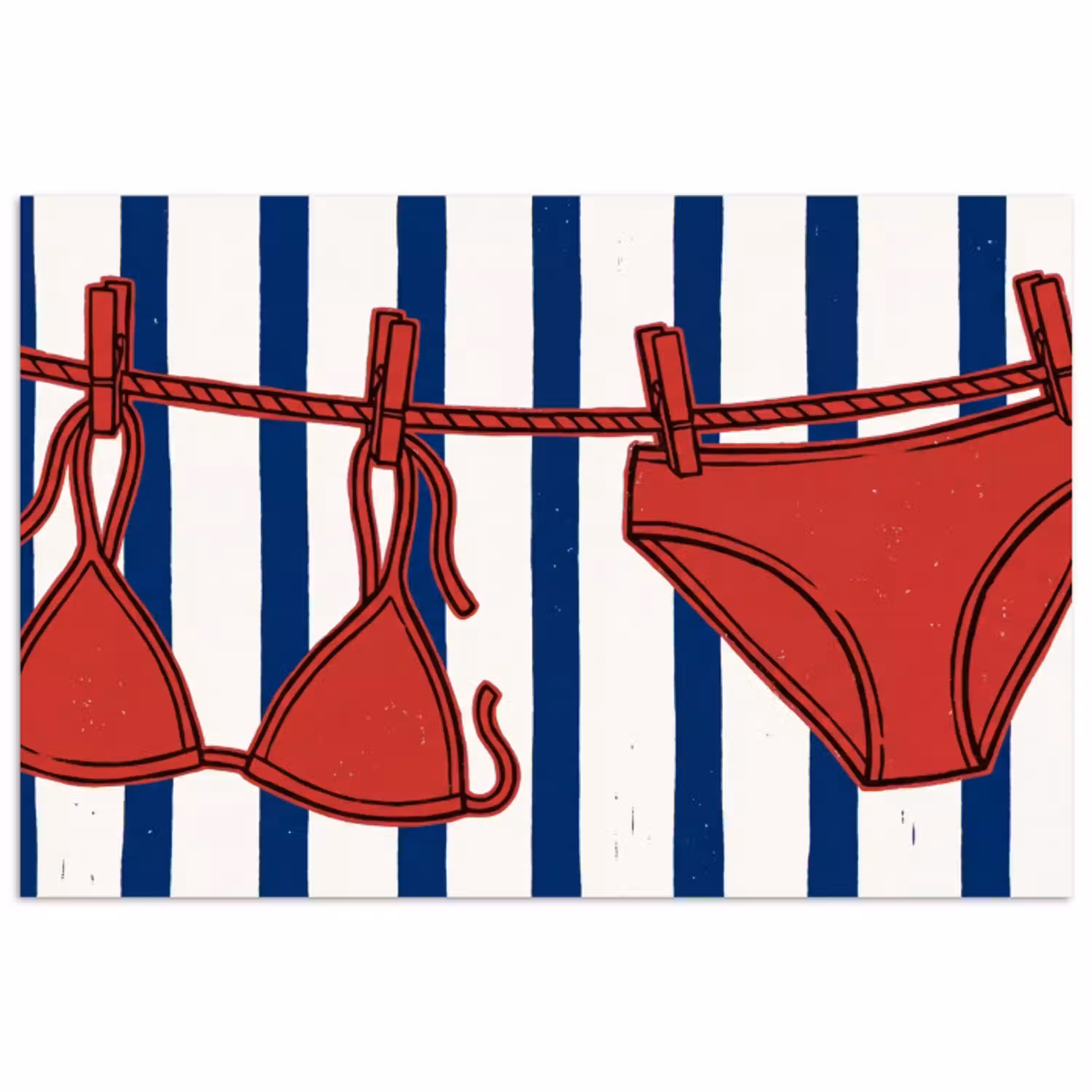 Badkleding - Waslijn - Zomer - Illustratie - Rood poster papier klein -3d