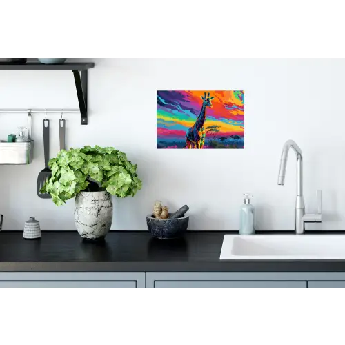Giraffe - Savanna - Lucht - Gekleurd Muursticker klein -keuken