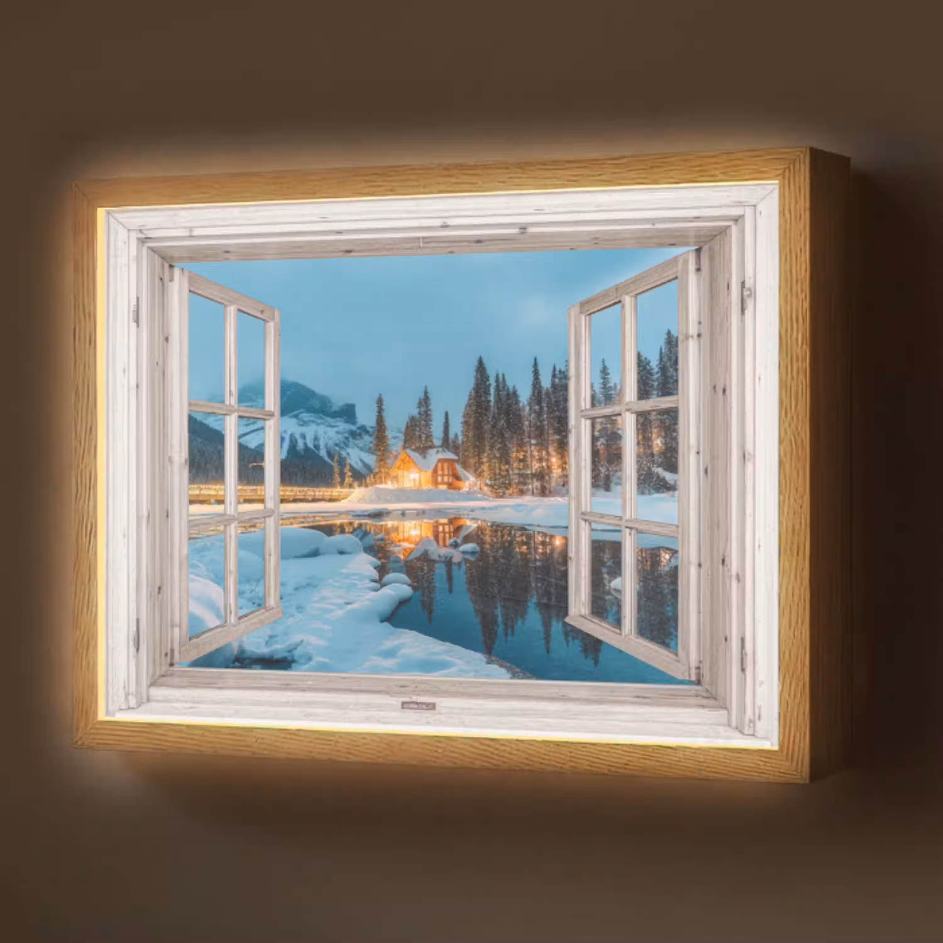 Doorkijk - Winterlandschap - Natuur - Huis - Bergen Light Box met batterij (Wandlamp) middel -z3d_website