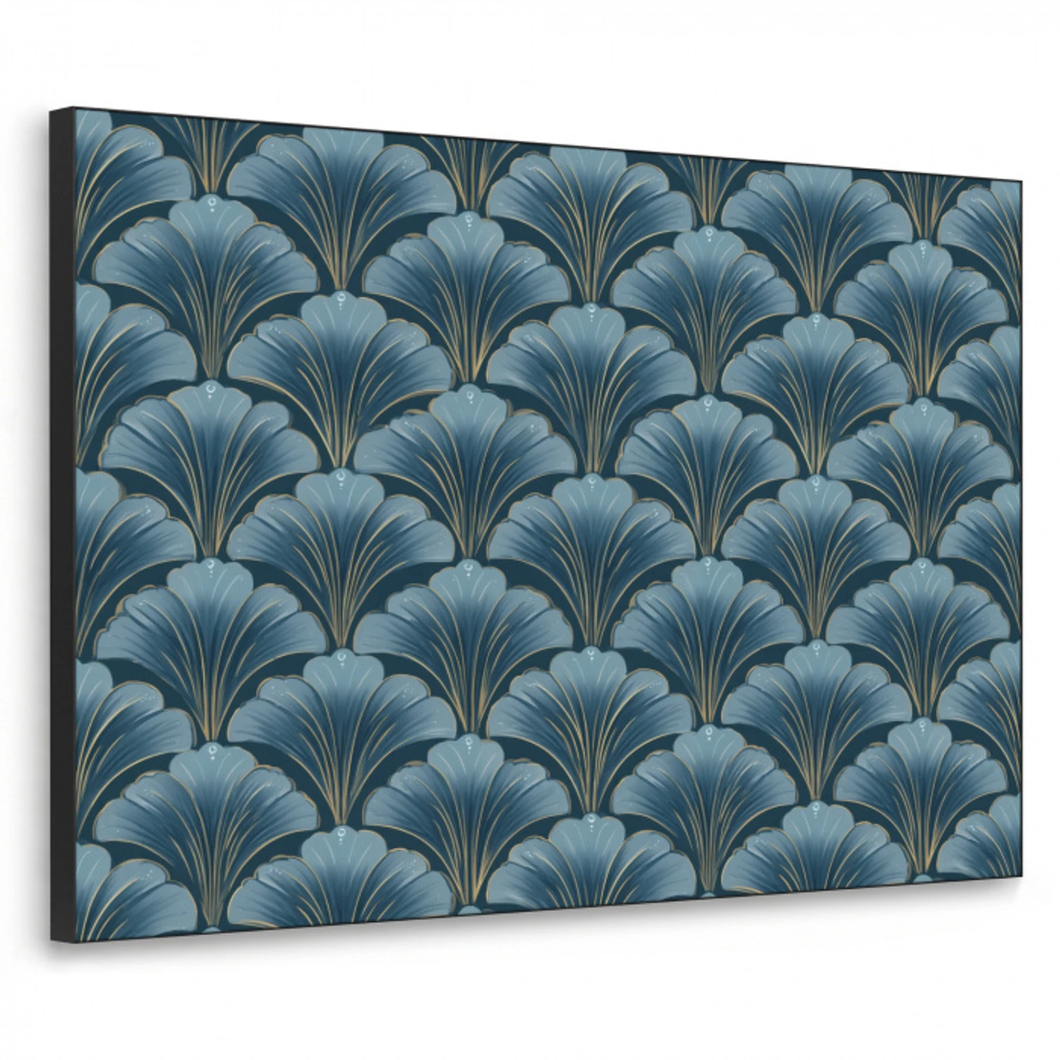 Patroon - Ginkgoblad - Blauw Textielframe zwart klein 947 -3d