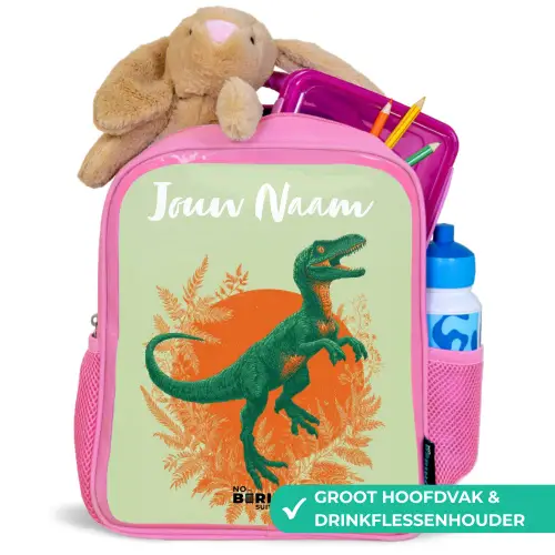 Dino - Natuur - Groen Kinderrugzak - Roze middel -inhoud_NL