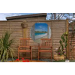Zee - Tropical - Doorkijk - Strand Wandcirkel tuinposter met ringen klein -buiten3
