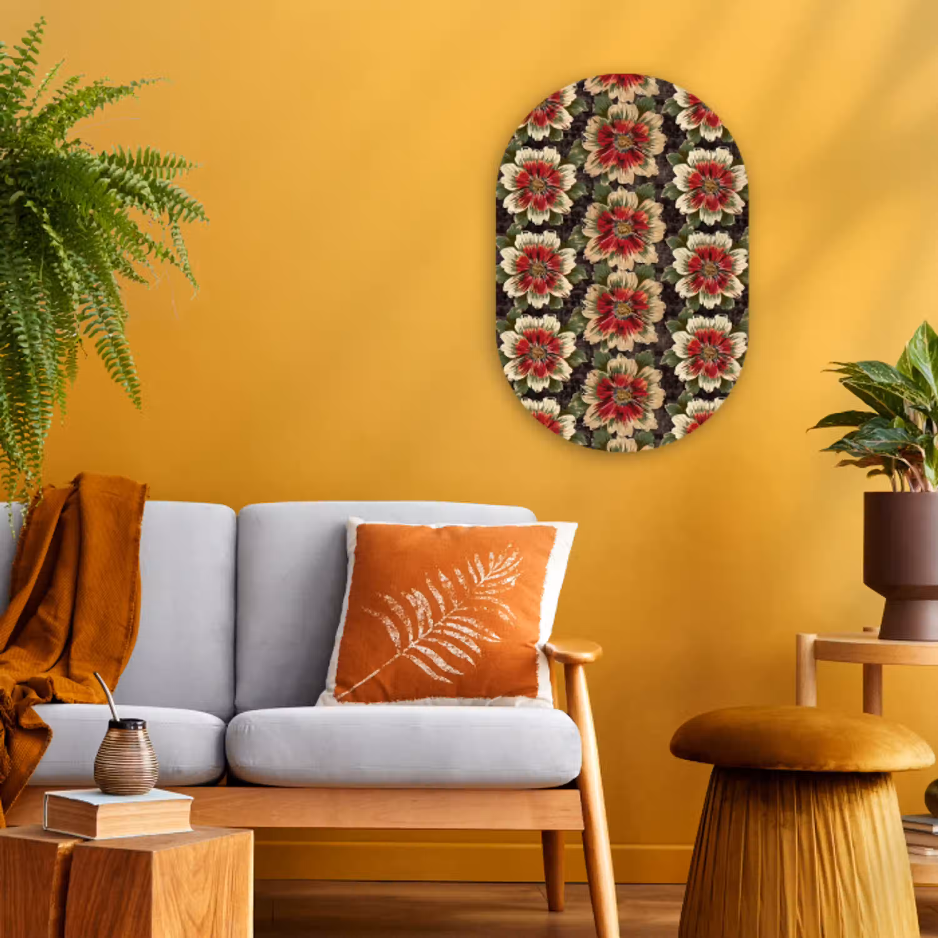 Bloemen - Klassiek - Patroon - Rood Wandcirkel Ovaal Forex klein 630 -sfeer4