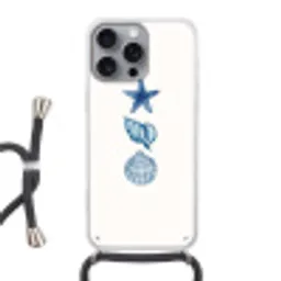 Zeester - Schelpen - Blauw Hoesje iPhone 16 Pro Max met koord klein -3d