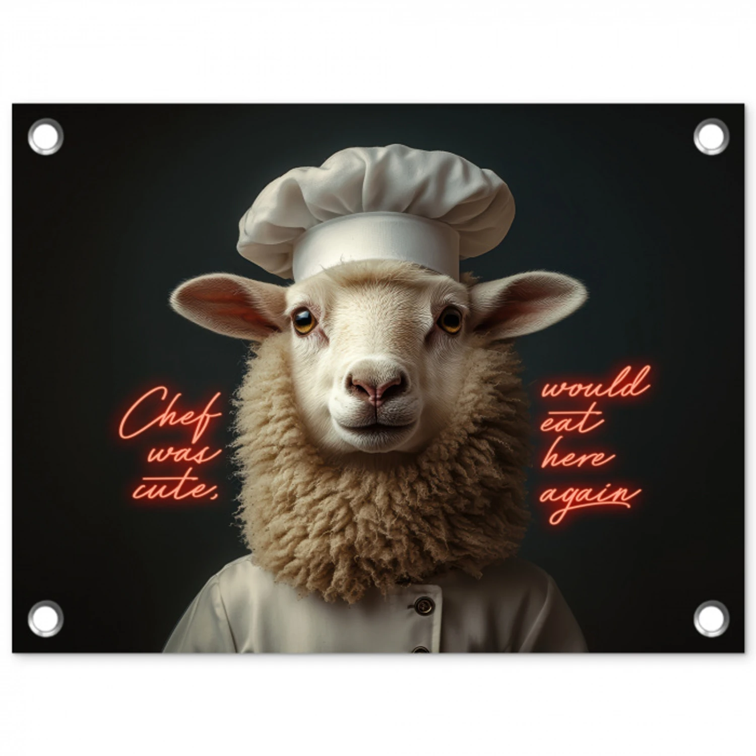 neon-schaap-koksmuts-5-4 tuinposter los doek klein -3d