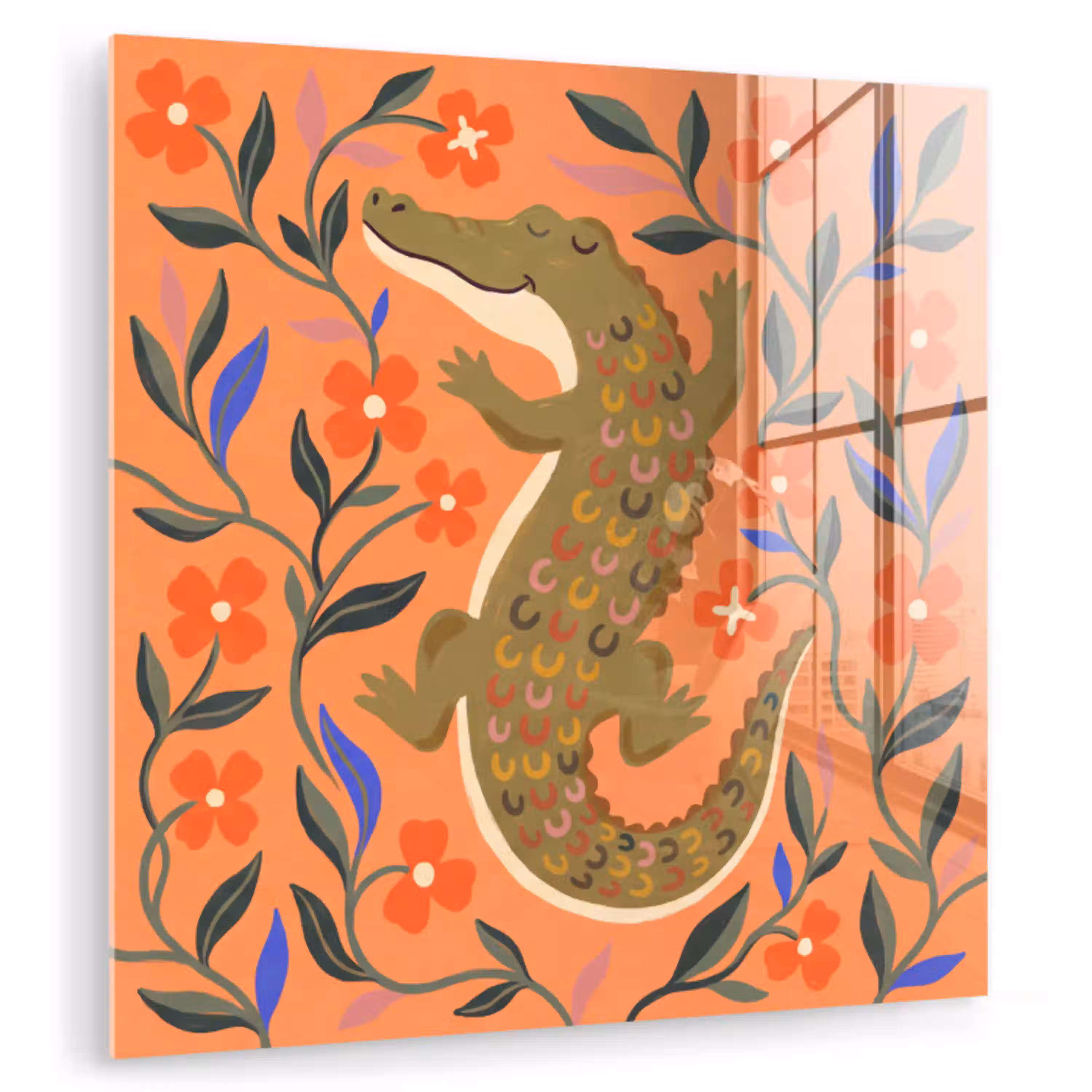 Dieren - Bloemen - Oranje - Illustratie - Natuur plexiglas 5mm klein -zzzproduct_nieuw