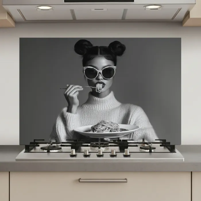 Vrouw - Pasta - Zonnebril keuken achterwand spatscherm klein -3d_website