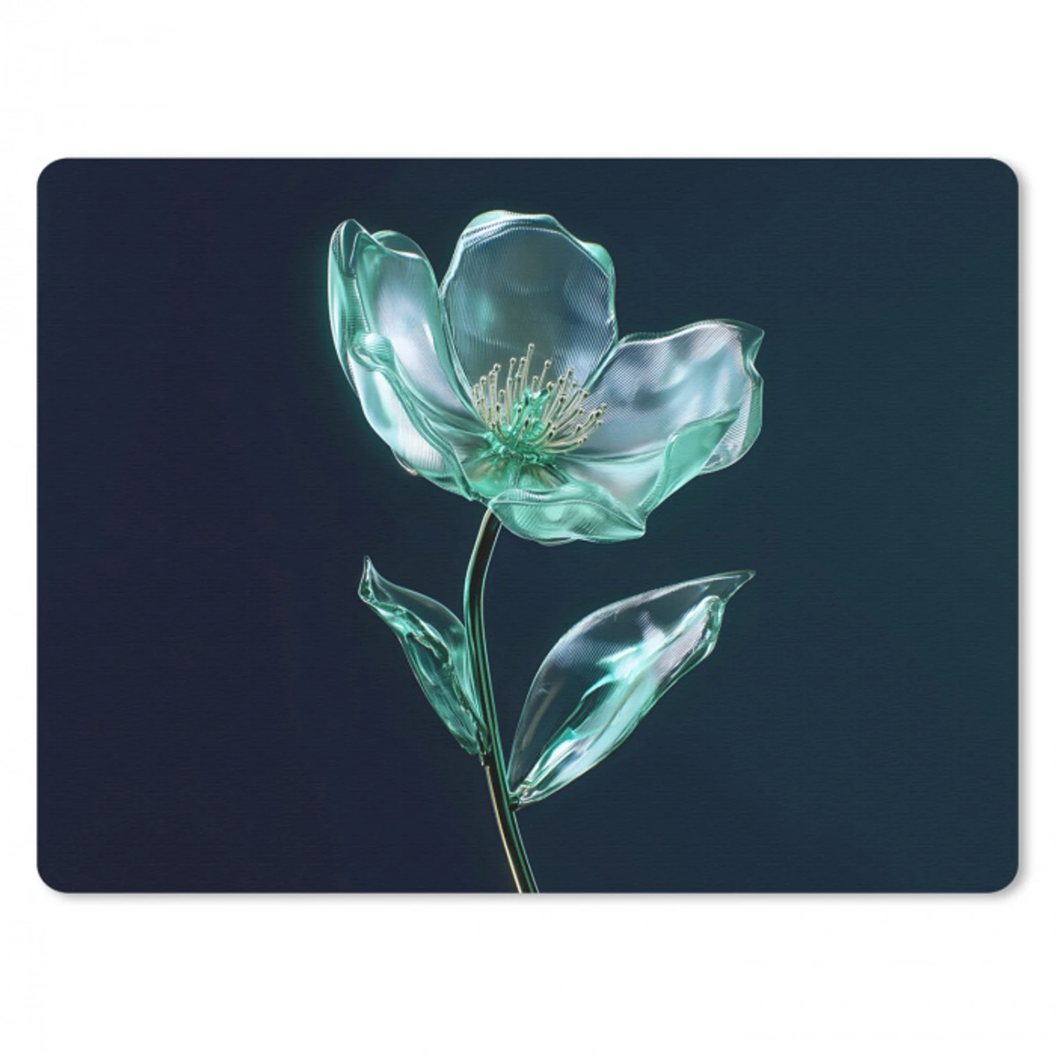 Bladeren - Bloem - Glazen - Donkerblauw muismat rubber klein -3d