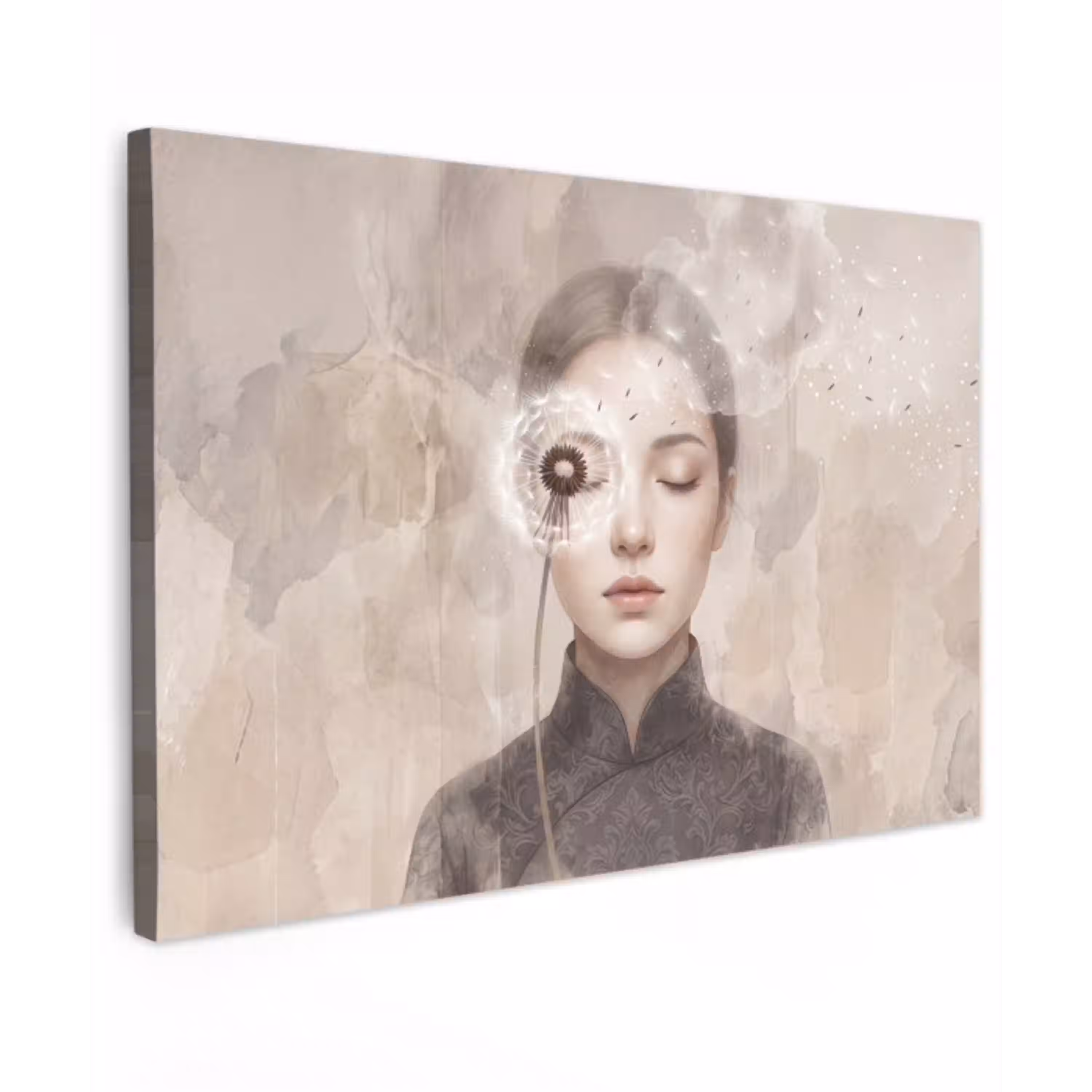 Vrouw - Sereen - Grijs Tuinposter op houten frame 2 cm dik klein -3d