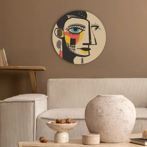 Geometrisch - Felle kleuren - Kubistische stijl Akoestische PET Vilt - Rond klein -sfeer1