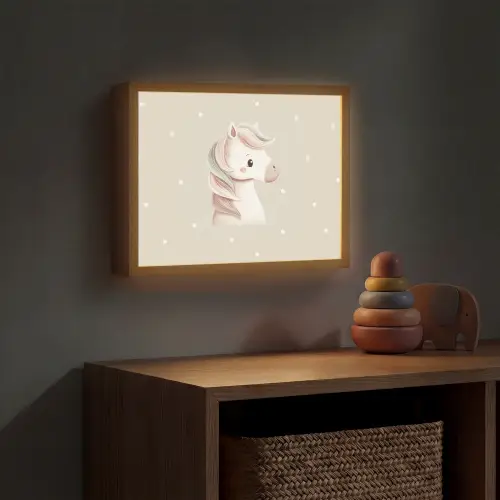 Pony  - Minimalistisch - Pastel - Stippen Light Box met batterij (Wandlamp kind) middel -sfeer5_kind