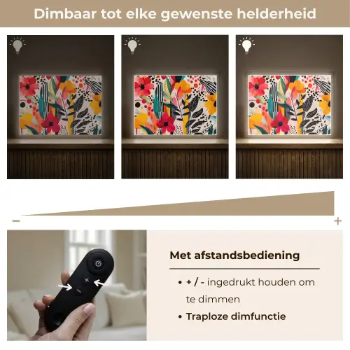 Bloemen - Bladeren - Abstract - Kleurrijk Light Box met batterij (Wandlamp) middel -USP_dimbaarNL
