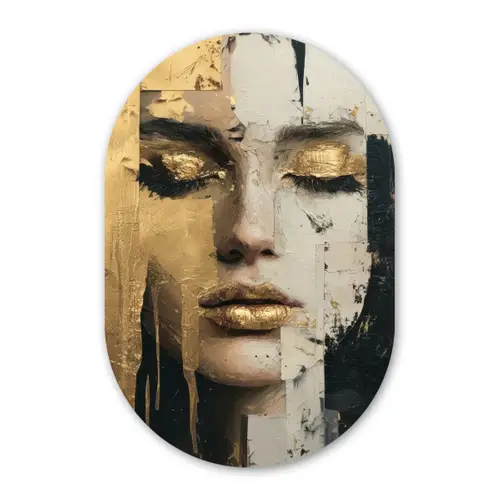 Abstract - Goud - Gezicht - Lippen Wandcirkel Ovaal Forex klein -3d