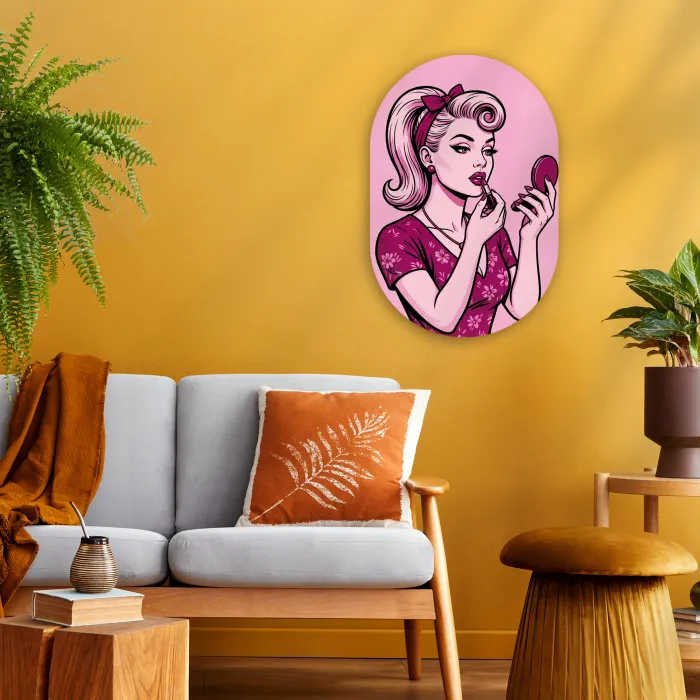 Vintage - Vrouw - Roze Wandcirkel Ovaal Forex klein -sfeer4