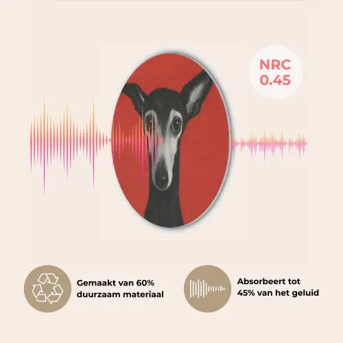 Windhond - Minimalistisch - Rood Akoestische PET Vilt - Rond klein -USP_NL