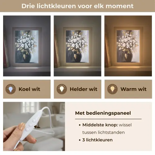Bloemen - Wit - Vaas - Abstract Light Box met kabel (Tafellamp) klein -USP_lichtkleurNL