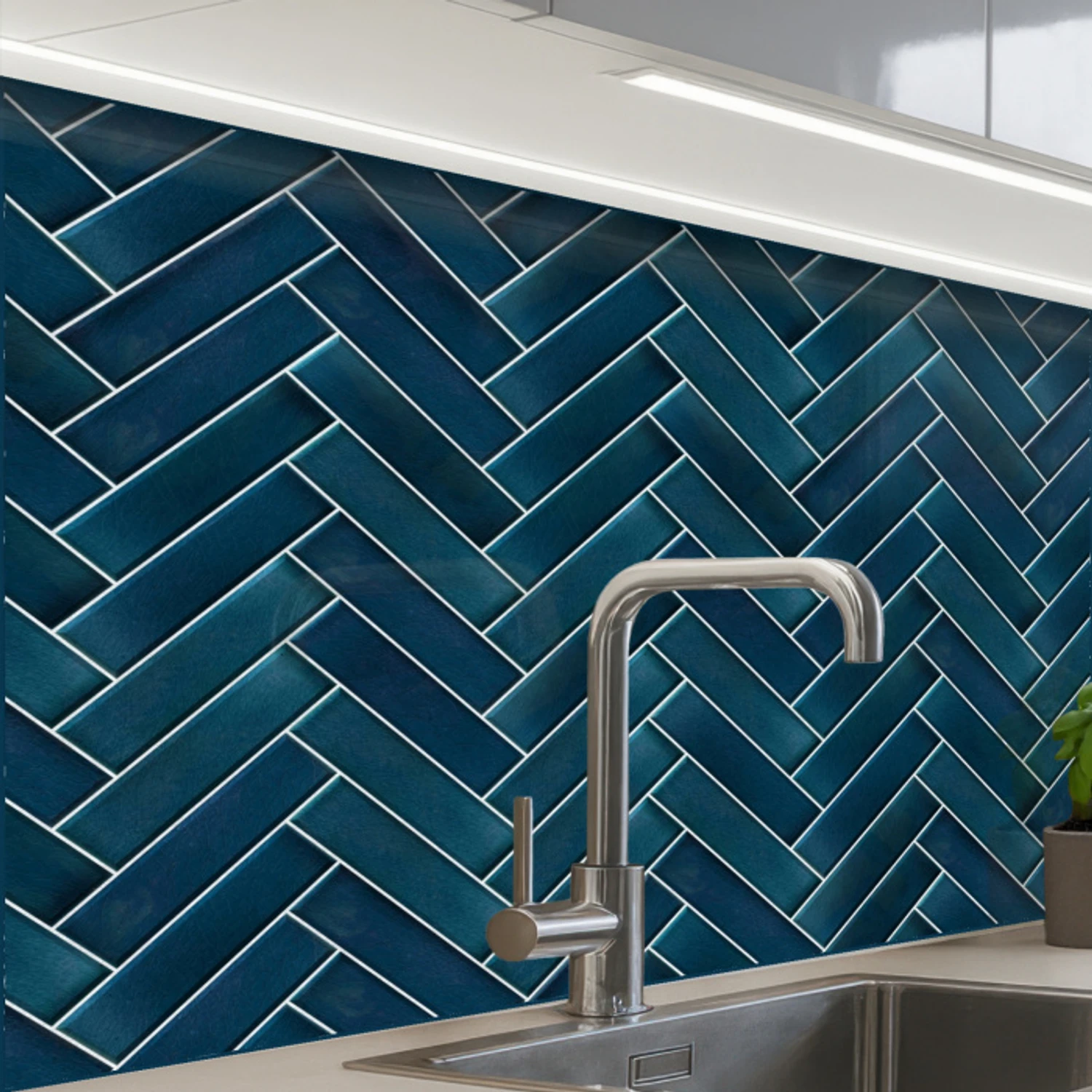 Visgraatmotief - Tegels - Diepblauw keuken achterwand 2 middel 865 -zzzz3d_schuin