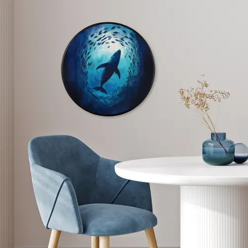 Walvis - Vissen - Donkerblauw Fotolijst rond zonder passe partout klein -sfeer2