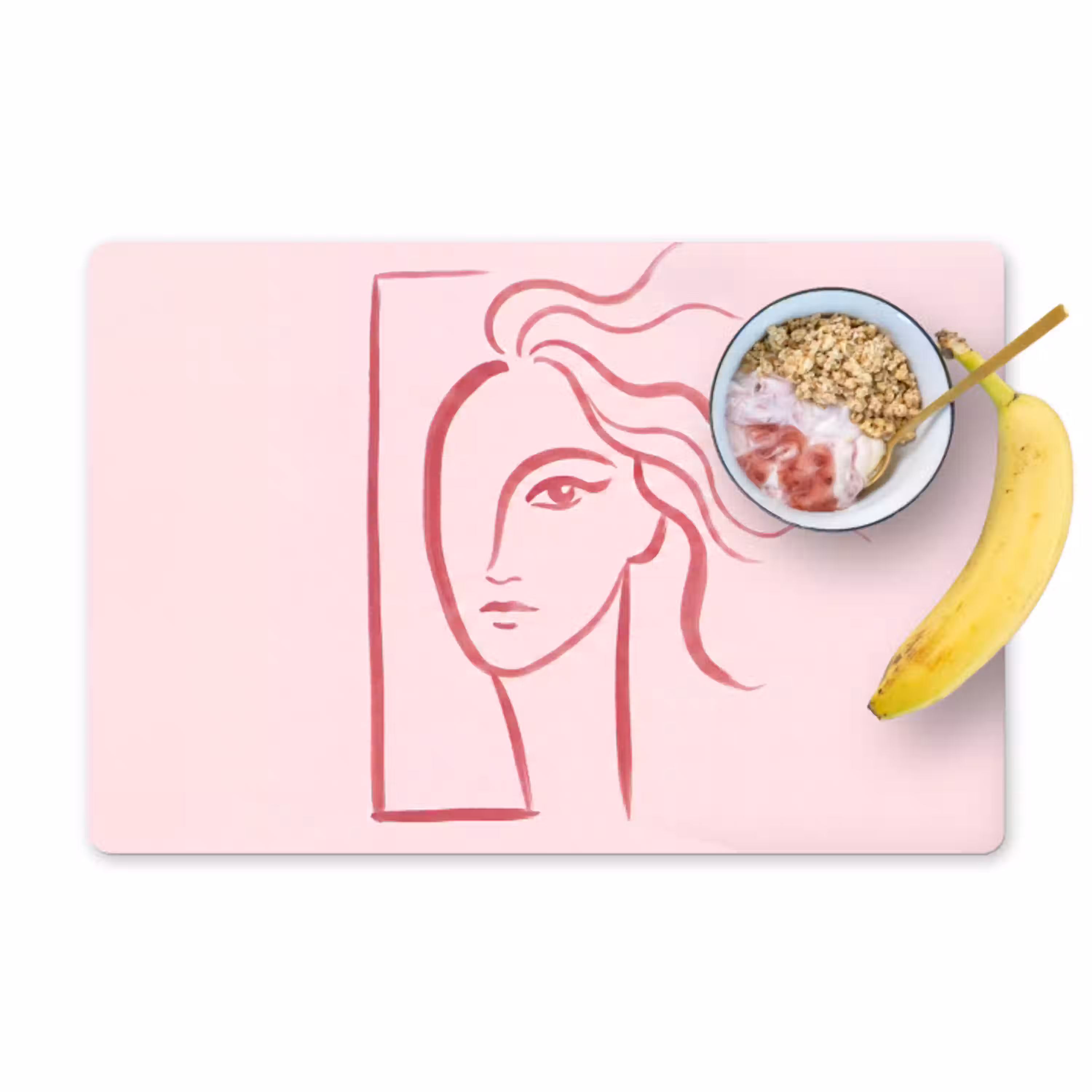 Vrouw - Portret - Abstract - Lijnkunst - Rood Placemat vinyl groot -zzzproduct_Kitchenyeah-website