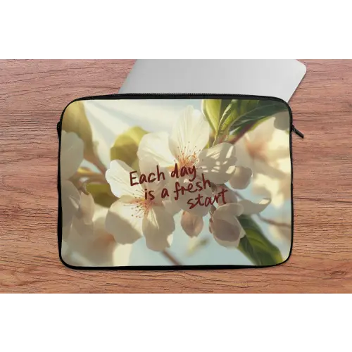 Bloesems - Zonlicht - Quote - Wit laptophoes neopreen klein -tafel