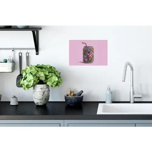 Frisdrankblikje - Bloemenpatroon - Edelstenen - Kleurrijk Muursticker klein -keuken