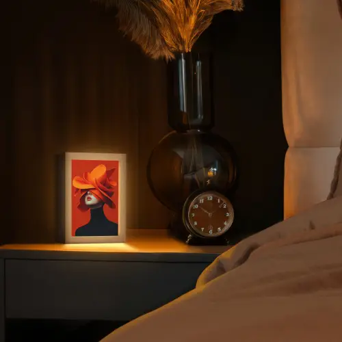 Oranje - Hoed - Vrouw Light Box met kabel (Tafellamp) klein -sfeer1