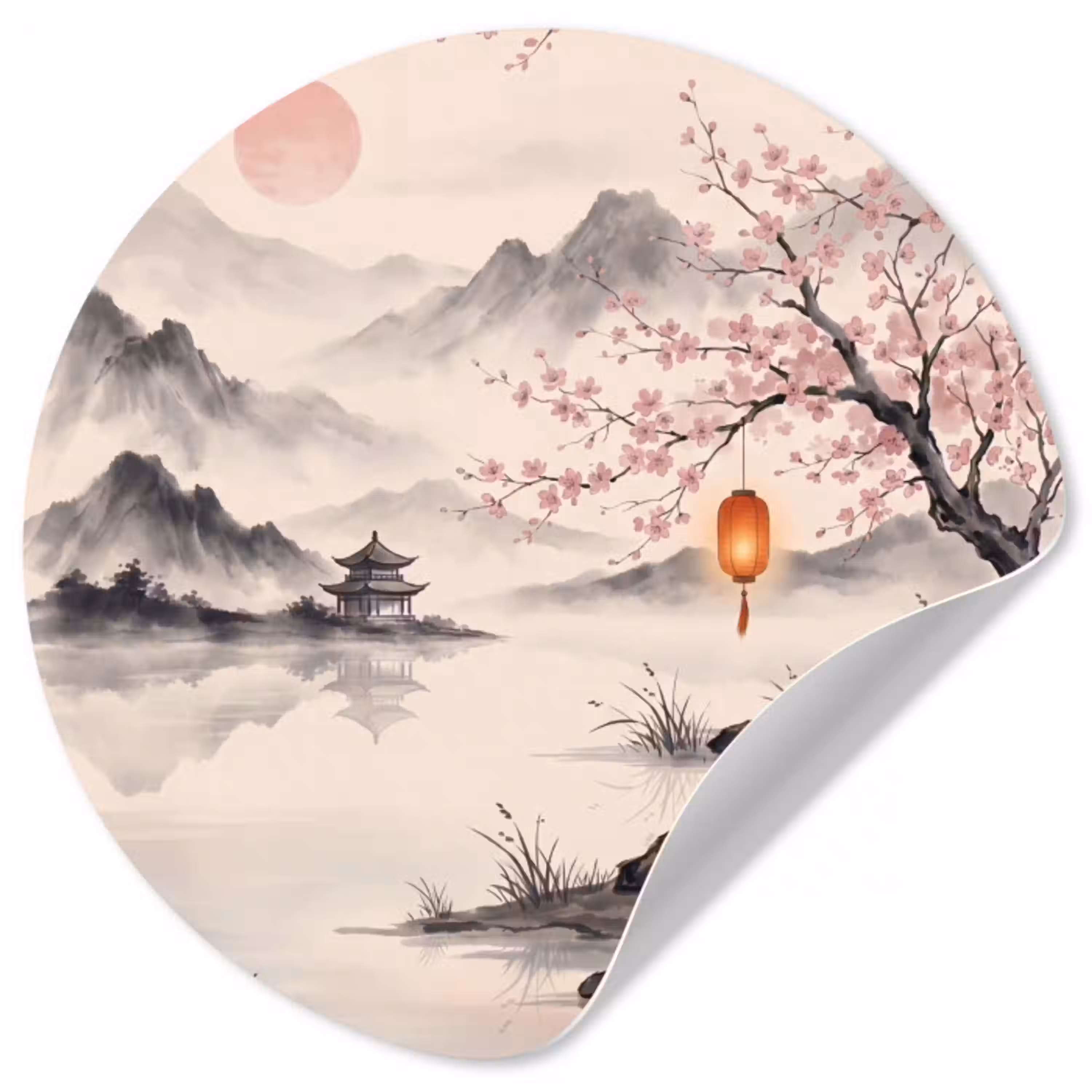 Zon - Japans - Traditioneel Wandcirkel behangsticker klein -3d