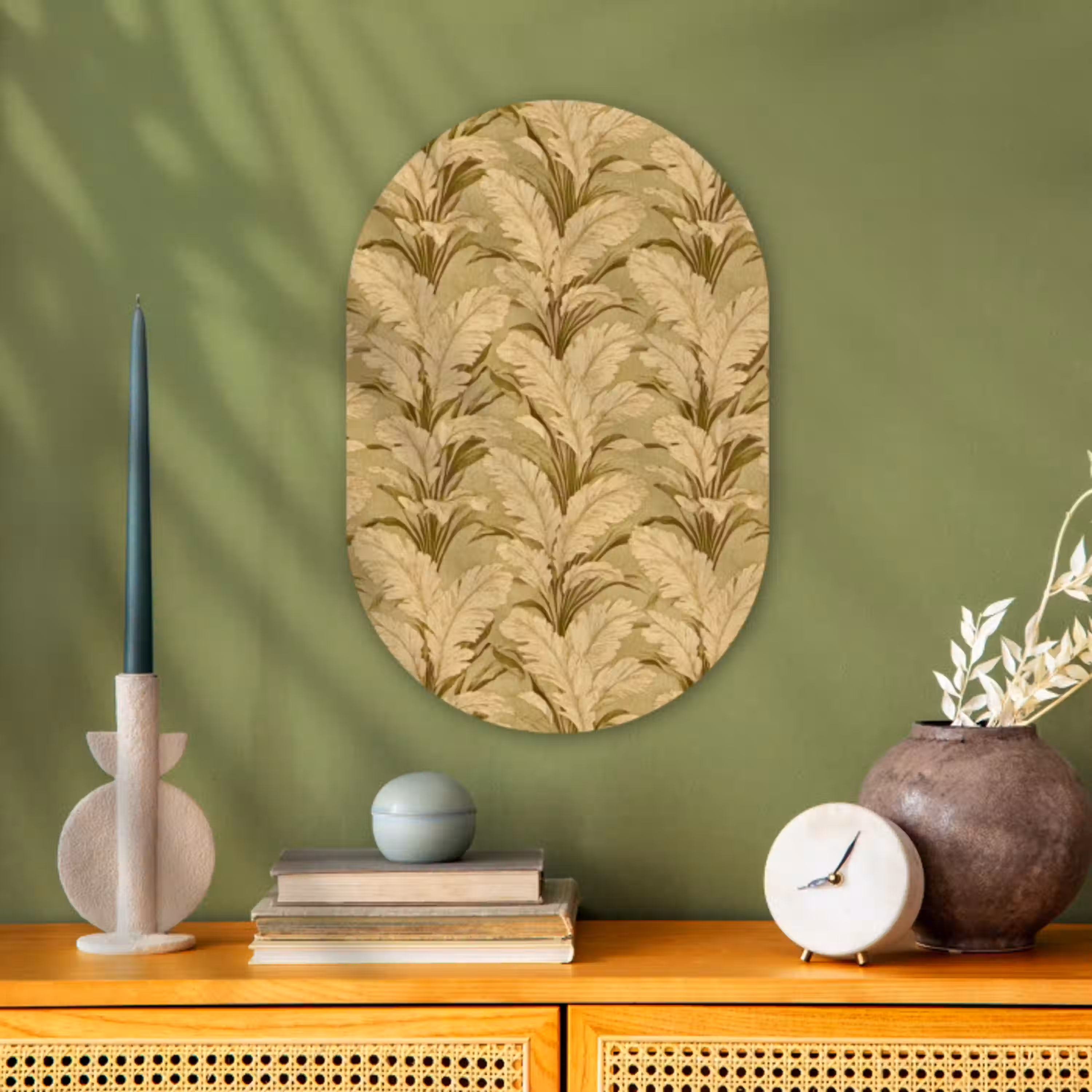 Palmbladeren - Klassiek - Groen Wandcirkel Ovaal Forex klein 630 -sfeer2