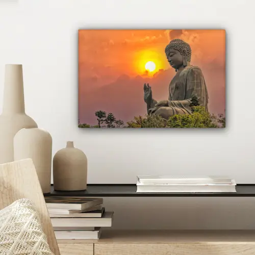 Buddha - Zonsondergang - Boeddha beelden - Planten canvas 2cm klein -sfeer6
