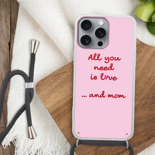 Moeder - Love - Tekst - Rood Hoesje iPhone 16 Pro Max met koord klein -sfeer4