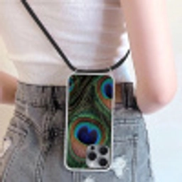 Pauwenveren - Klassiek - Groen Hoesje iPhone 16 Pro Max met koord klein -sfeer5